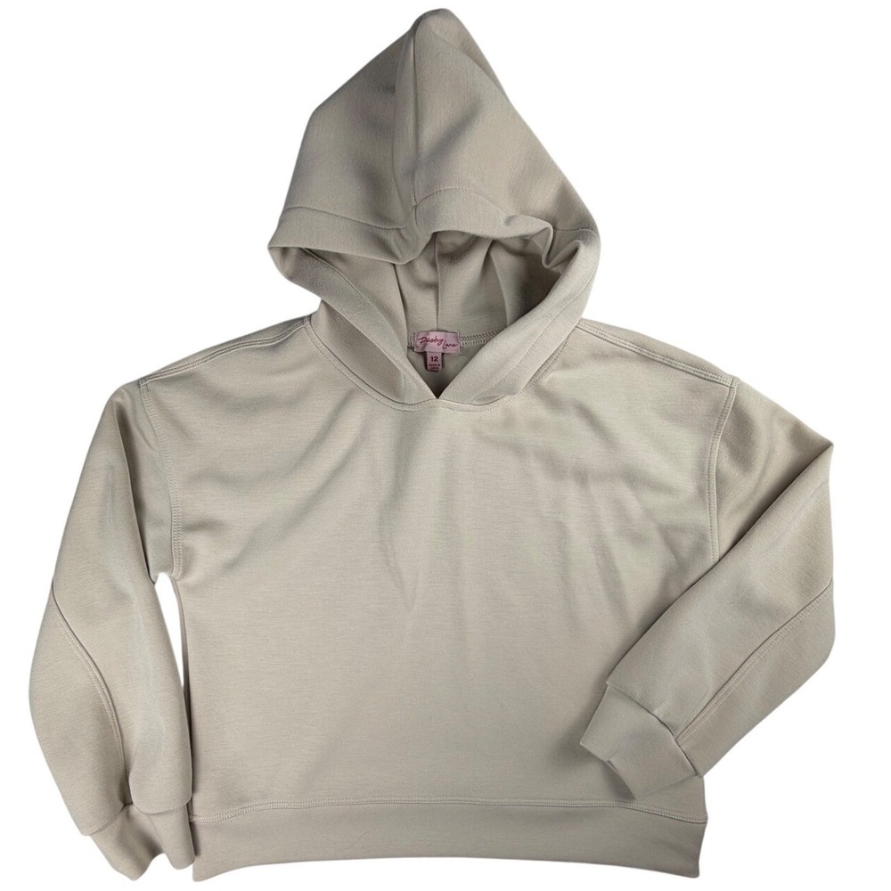 Paisley Lane Women Beige Hooded Sweatshirt Size 12 Modal Blend Pullover 7N4203